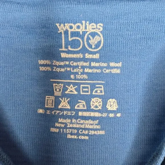 Women's Ibex Woolies 150 Blue 100% Merino Wool 1/4 Zip Pullover Top Size Small - Picture 4 of 5